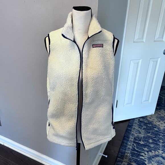 Vineyard Vines Women’s Quilted Sherpa Vest in Ivory Cream Small S Excellent Warm - Picture 1 of 6